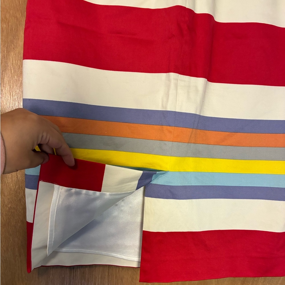 Boden Red Stripe Pencil Skirt Lined Stretch Back Zip Cotton Stretch Sz 10 - Picture 5 of 11
